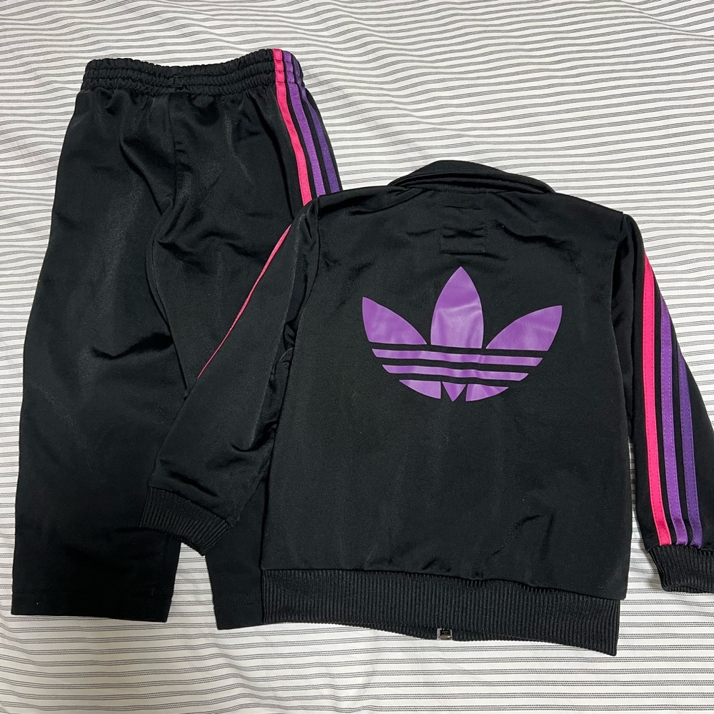 Adidas Kids Black and Purple Tracksuit - Picture 4 of 5